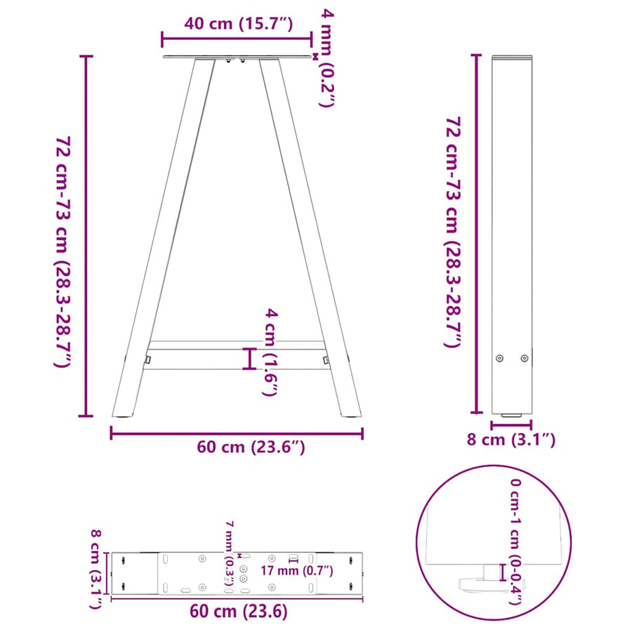 Salontafelpoten 2 St A-Vormig Staal 60 x (72-73) cm Naturel