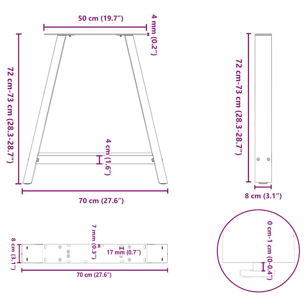 Eettafelpoten A-Vormig Staal Wit 70 x (72-73) cm