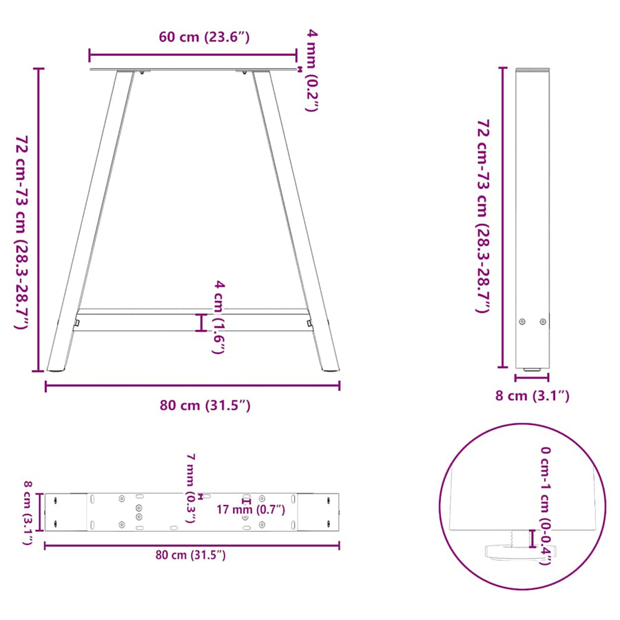 Salontafelpoten 2 St A-Vormig Staal 80 x (72-73) cm Naturel
