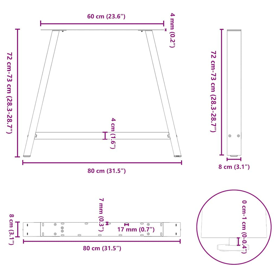 Salontafelpoten 2 St A-Vormig Staal 90 x (72-73) cm Naturel