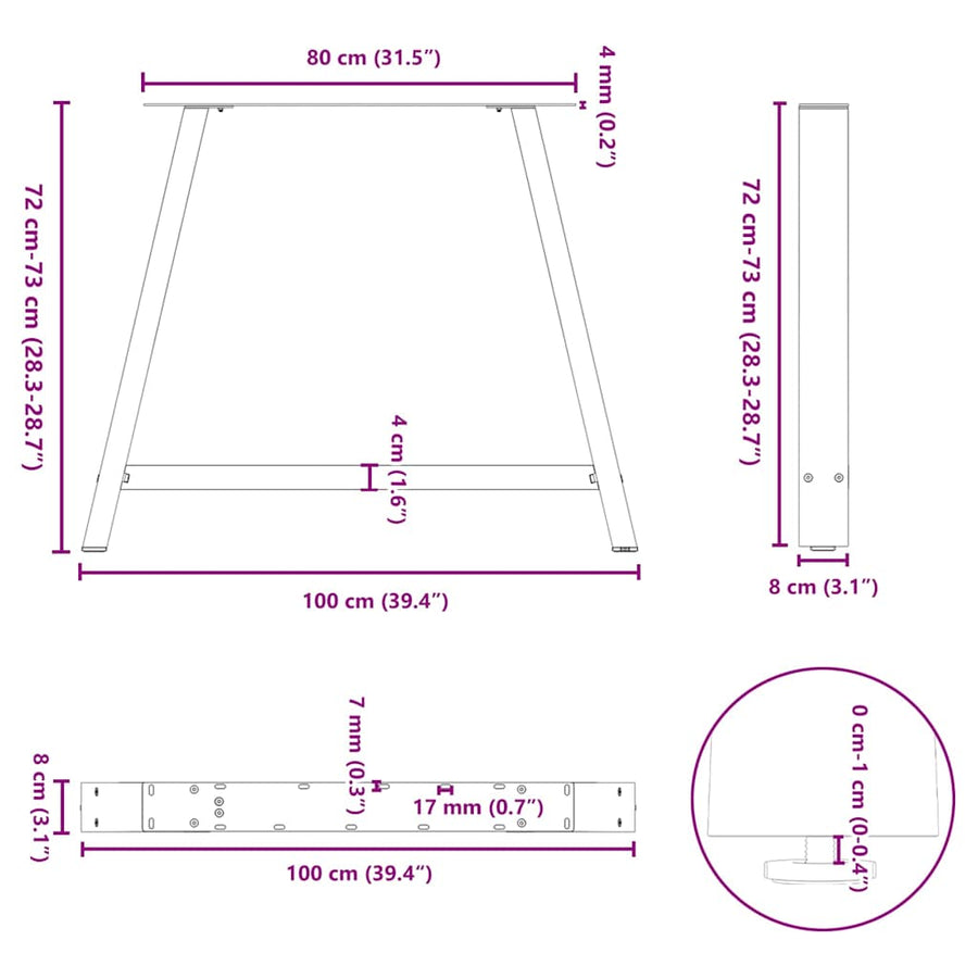 Salontafelpoten 2 st A-vormig 100x(72-73) cm staal antraciet
