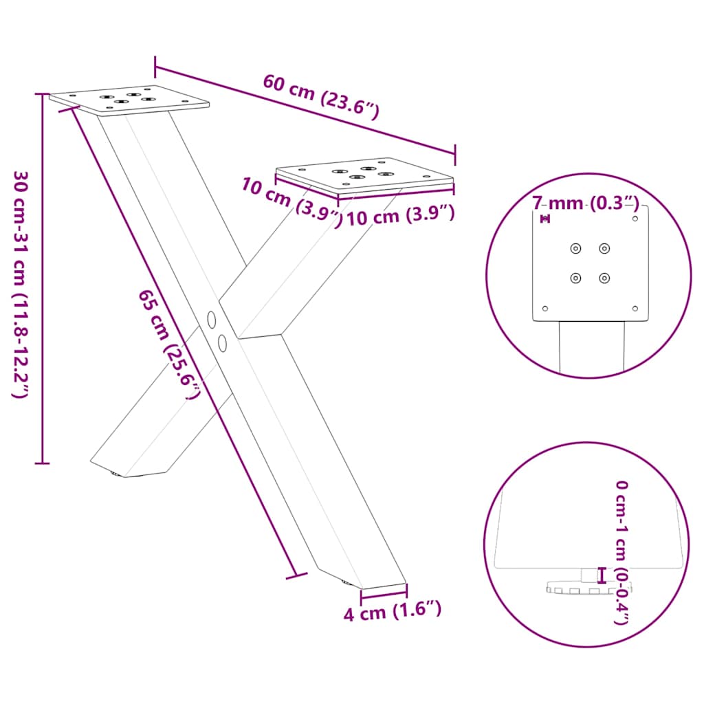 Salontafelpoten X-Vormig 60X(30-31) Cm Staal Naturel 2 60 x (30-31) cm (40 mm)