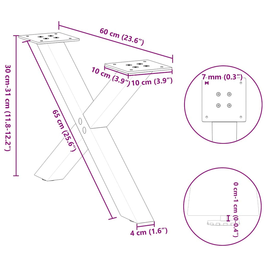 Salontafelpoten X-Vormig 60X(30-31) Cm Staal Naturel 2 60 x (30-31) cm (40 mm)