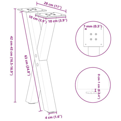 Salontafelpoten 2 st X-vormig 28x(42-43) cm staal zwart