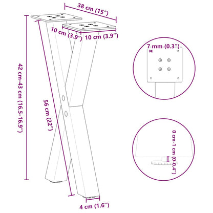 Salontafelpoten 2 st X-vormig 38x(42-43) cm staal zwart
