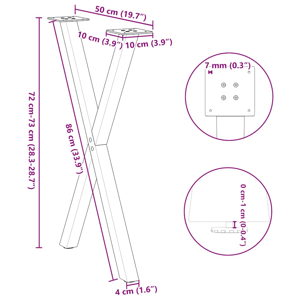 Eettafelpoten X-Vormig 50X(72-73) Cm Staal Wit 50 x (72-73) cm (40 mm)