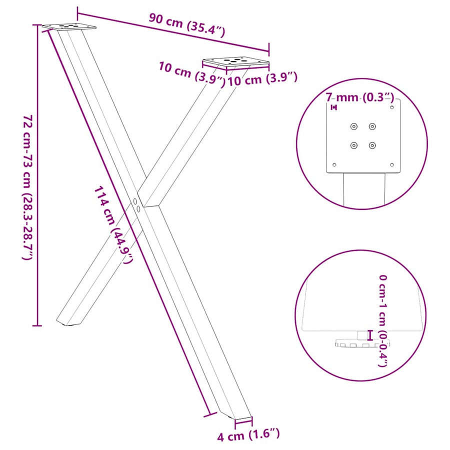 Eettafelpoten X-Vormig 90X(72-73) Cm Staal Wit 2