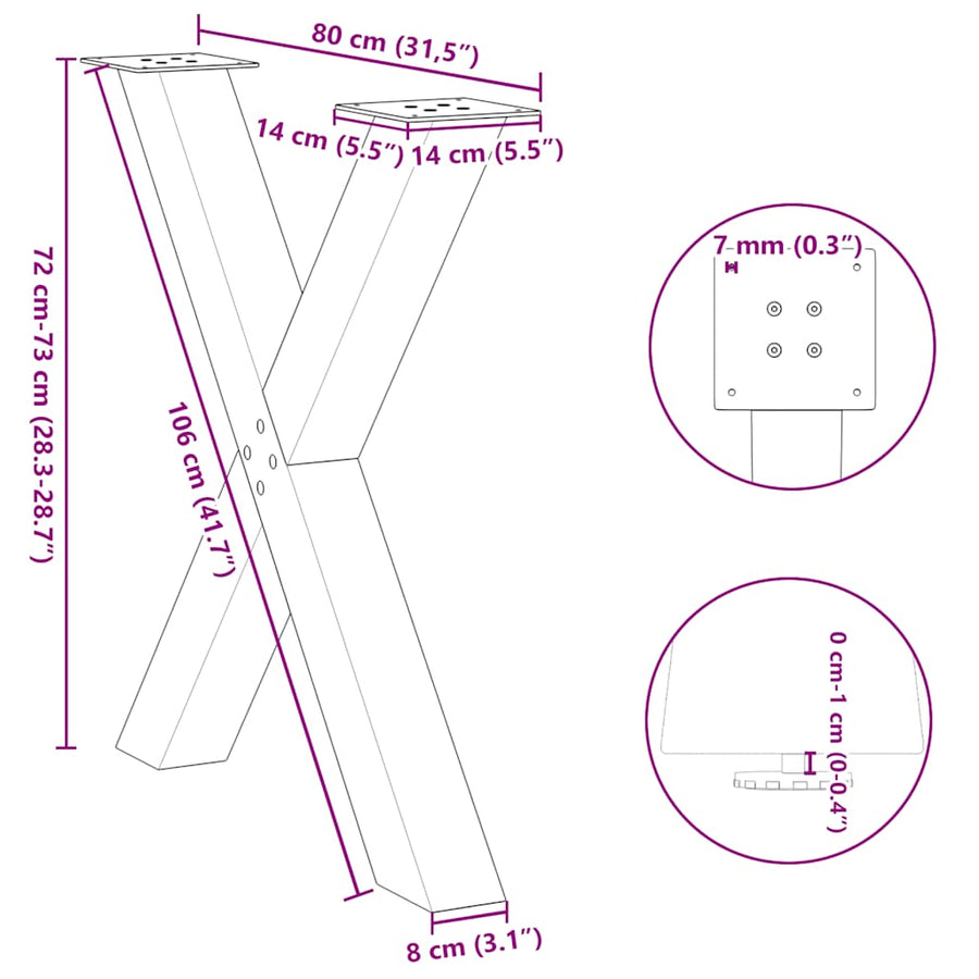Eettafelpoten X-Vormig 80X(72-73) Cm Staal Wit 3