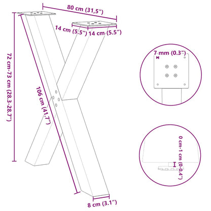 Eettafelpoten X-Vormig 80X(72-73) Cm Staal Naturel 80 x (72-73) cm (80 mm)