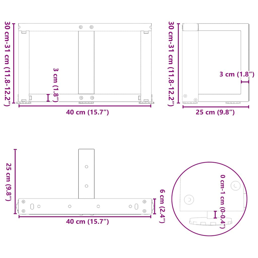 Salontafelpoten 2 St T-Vormig Staal Naturel 40 x 25 x (30-31) cm