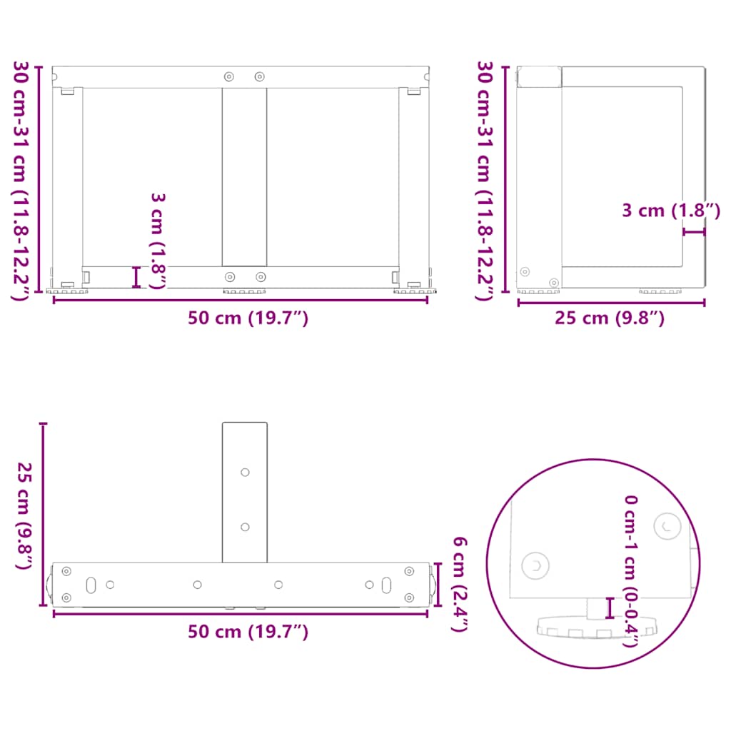 Salontafelpoten 2 st T-vormig 50x25x(30-31) cm staal wit