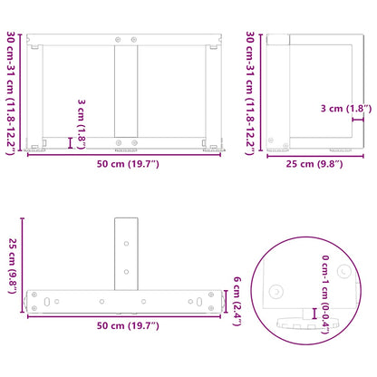 Salontafelpoten 2 st T-vormig 50x25x(30-31) cm staal wit