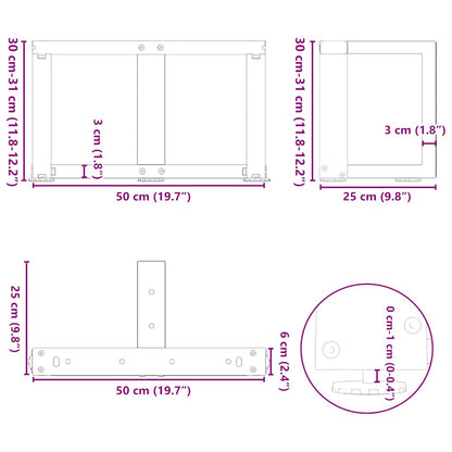 Salontafelpoten 2 St T-Vormig Staal Naturel 50 x 25 x (30-31) cm