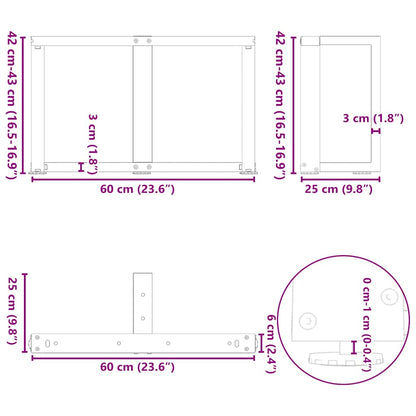 Salontafelpoten 2 St T-Vormig Staal Naturel 60 x 25 x (42-43) cm