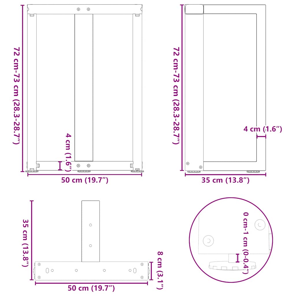 Eettafelpoten 2 St T-Vormig Staal Naturel 50 x 35 x (72-73) cm