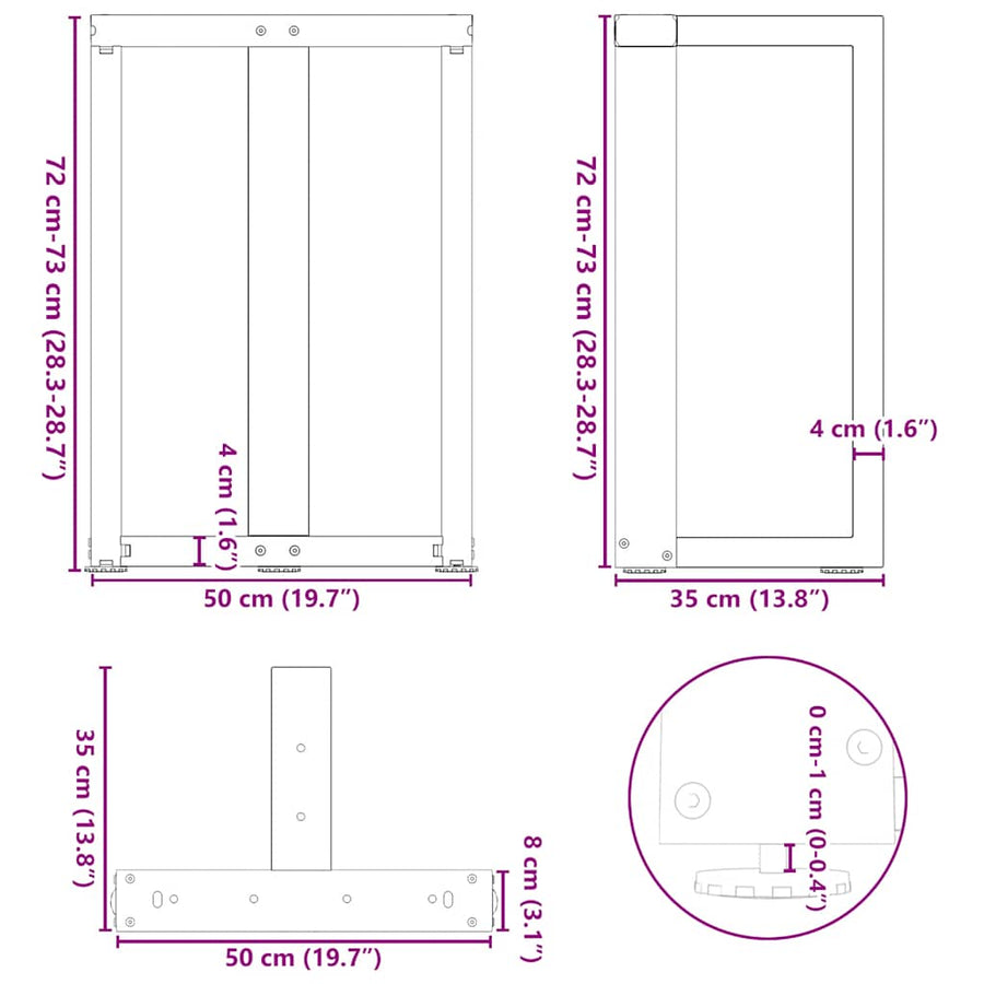 Eettafelpoten 2 St T-Vormig Staal Naturel 50 x 35 x (72-73) cm