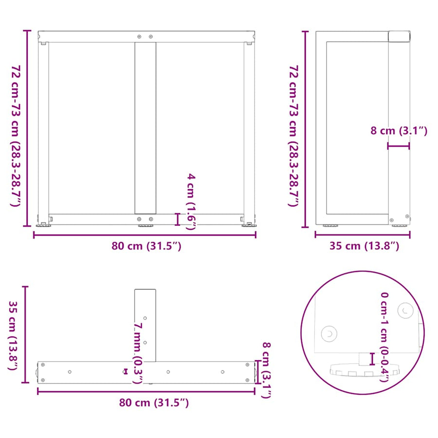 Eettafelpoten T-Vormig Staal Wit 80 x 35 x (72-73) cm