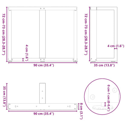 Eettafelpoten 2 st T-vormig 90x35x(72-73) cm staal wit