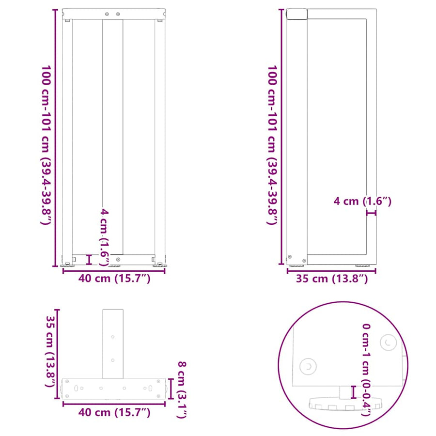 Bartafelpoten 2 st T-vormig 40x35x(101-102) cm staal wit