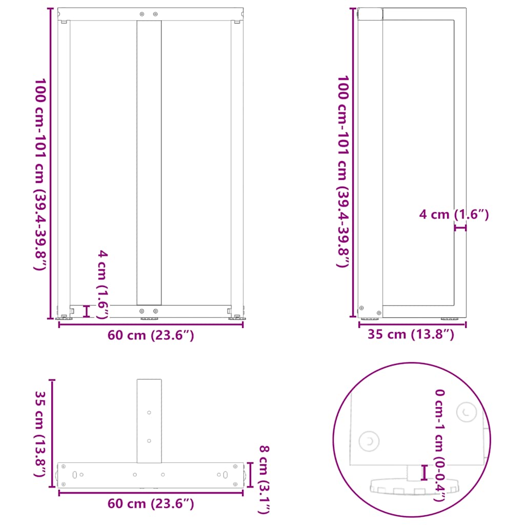 Bartafelpoten T-Vormig Staal Naturel 60 x 35 x (100-101) cm