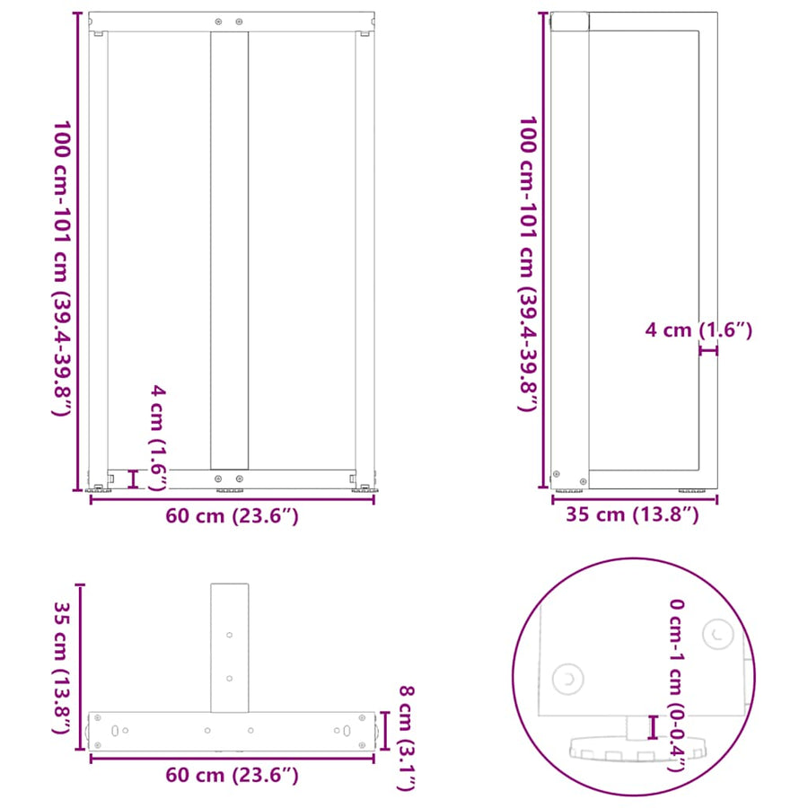 Bartafelpoten T-Vormig Staal Naturel 60 x 35 x (100-101) cm