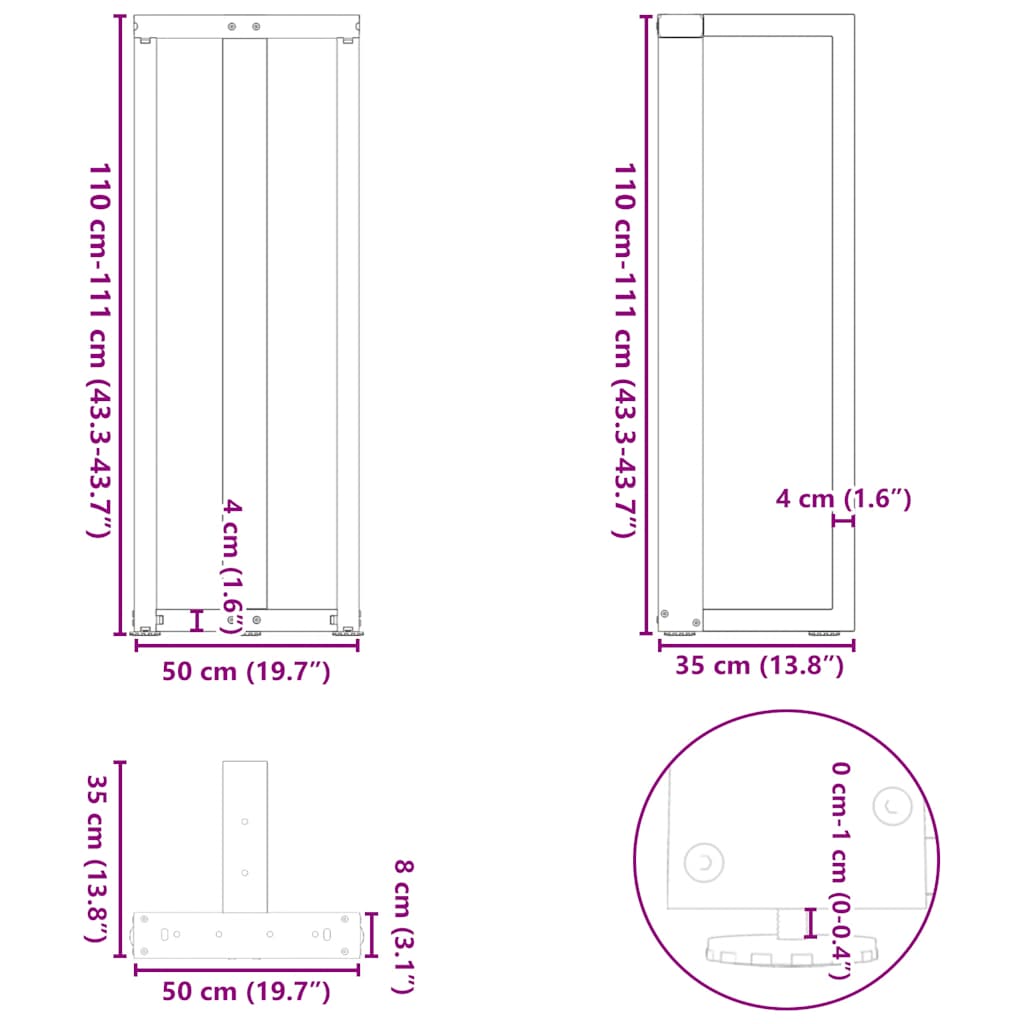 Bartafelpoten 2 St T-Vormig Staal Naturel 50 x 35 x (110-111) cm