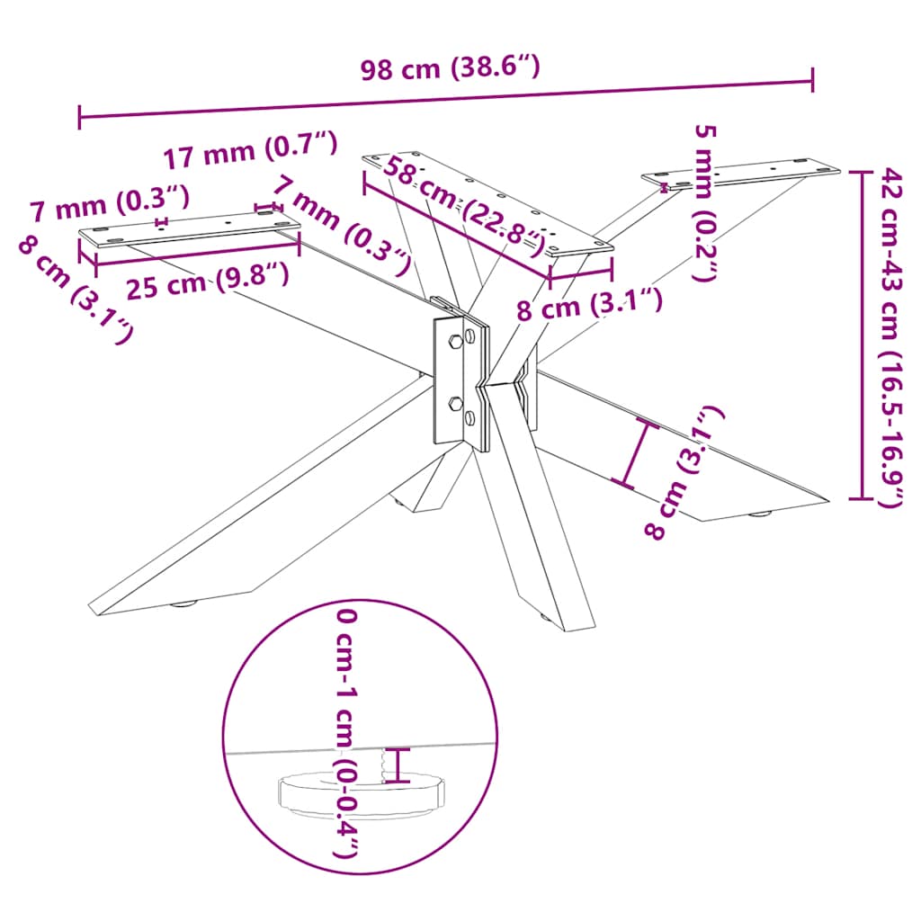 Salontafelpoot spider vorm 98x58x(42-43) cm staal zwart