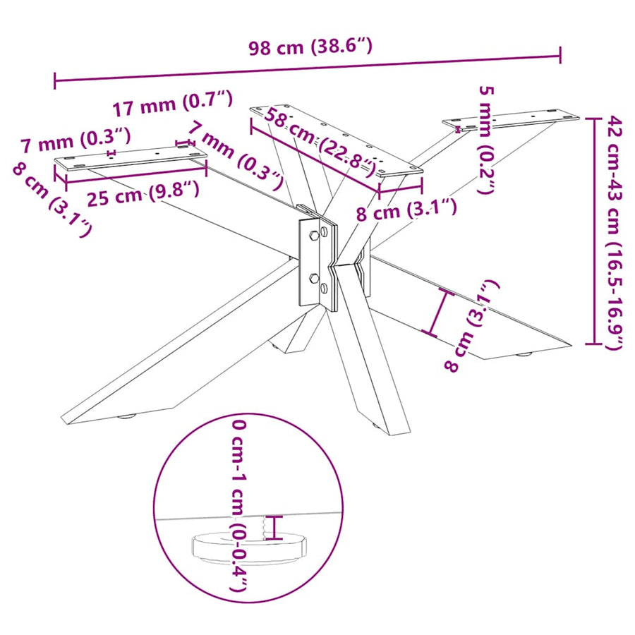 Salontafelpoot spider vorm 98x58x(42-43) cm staal zwart