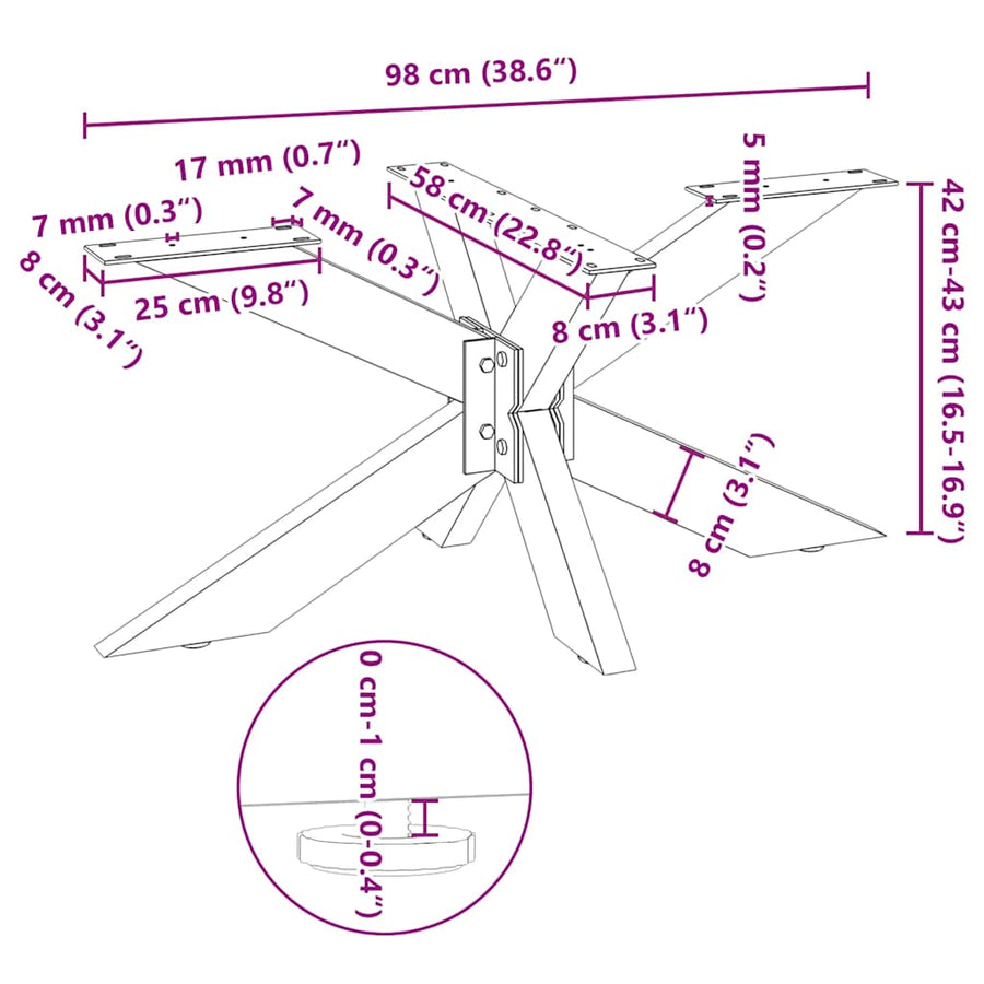 Salontafelpoot spider vorm 98x58x(42-43) cm staal antraciet