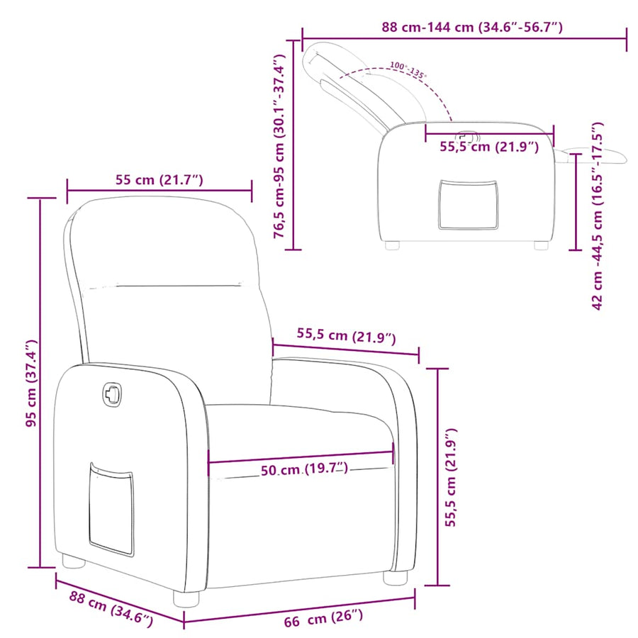 Fauteuil verstelbaar stof crèmekleurig