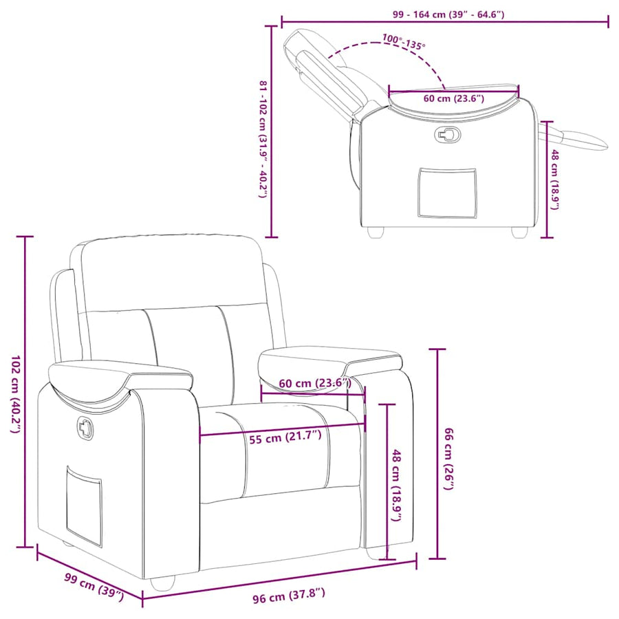 Fauteuil verstelbaar stof bruin