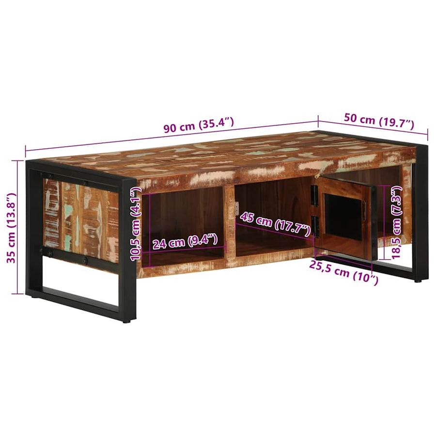 Salontafel 90x50x36 cm massief gerecycled hout meerkleurig
