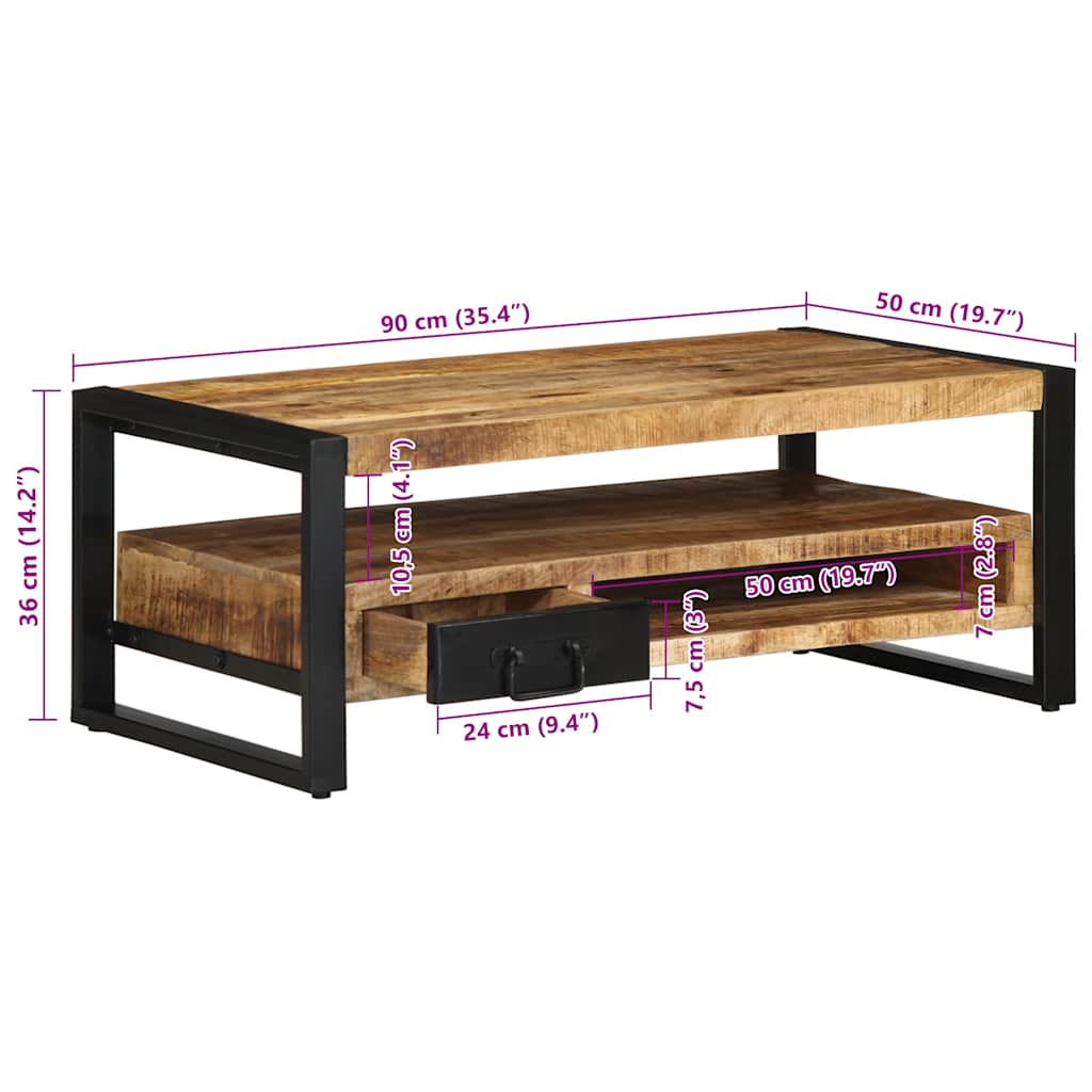 Salontafel 90x50x36 cm massief ruw mangohout