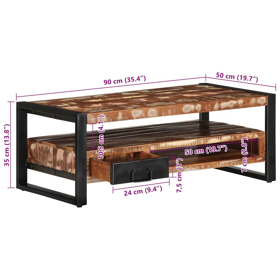 Salontafel 90x50x36 cm massief gerecycled hout meerkleurig