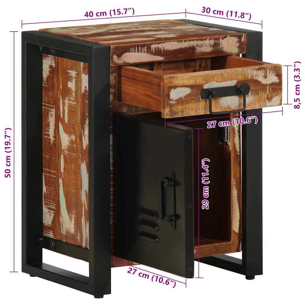 Nachtkastje 40x30x50 cm massief gerecycled hout meerkleurig