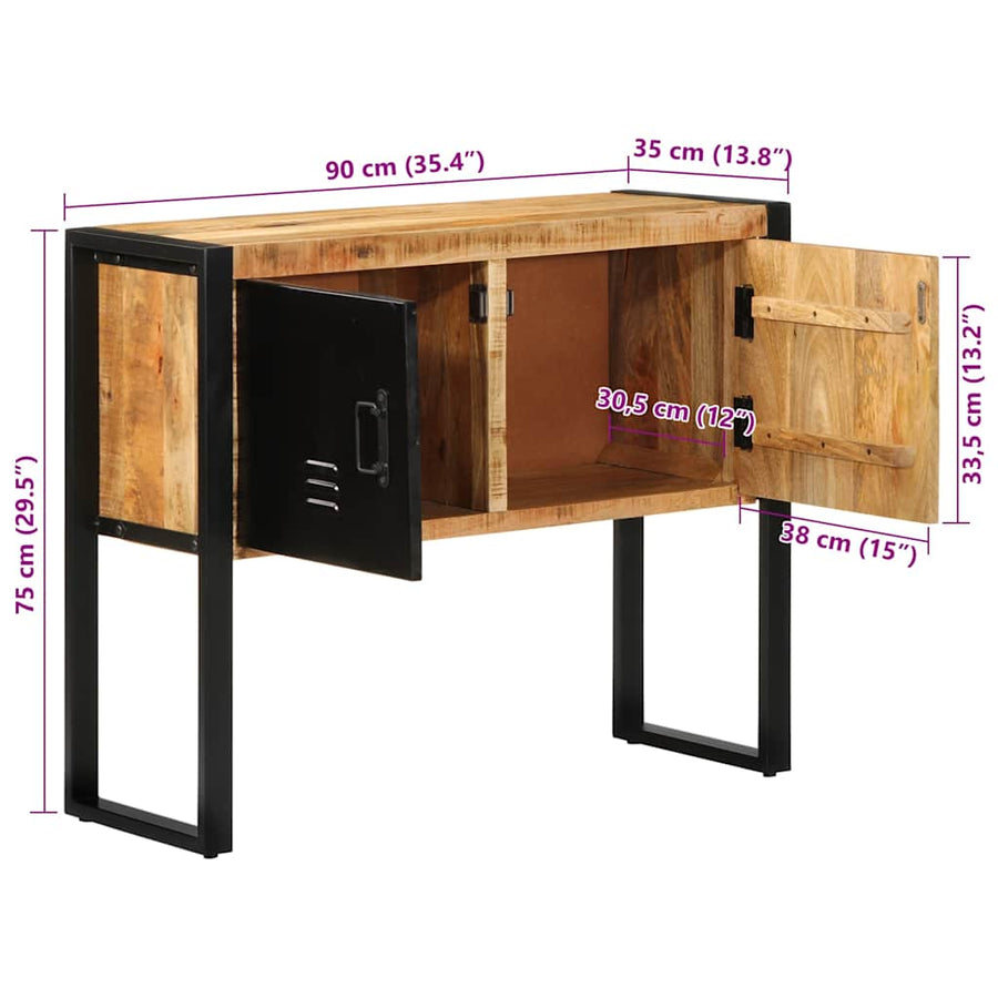 Wandkast 90x35x75 cm massief ruw mangohout