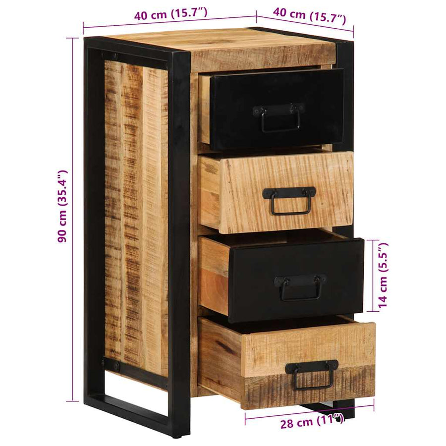 Ladekast 40x40x90 cm massief ruw mangohout