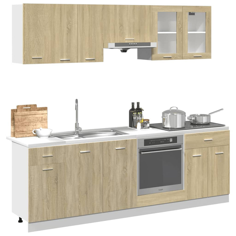 8-delige Keukenkastenset bewerkt hout sonoma eikenkleurig