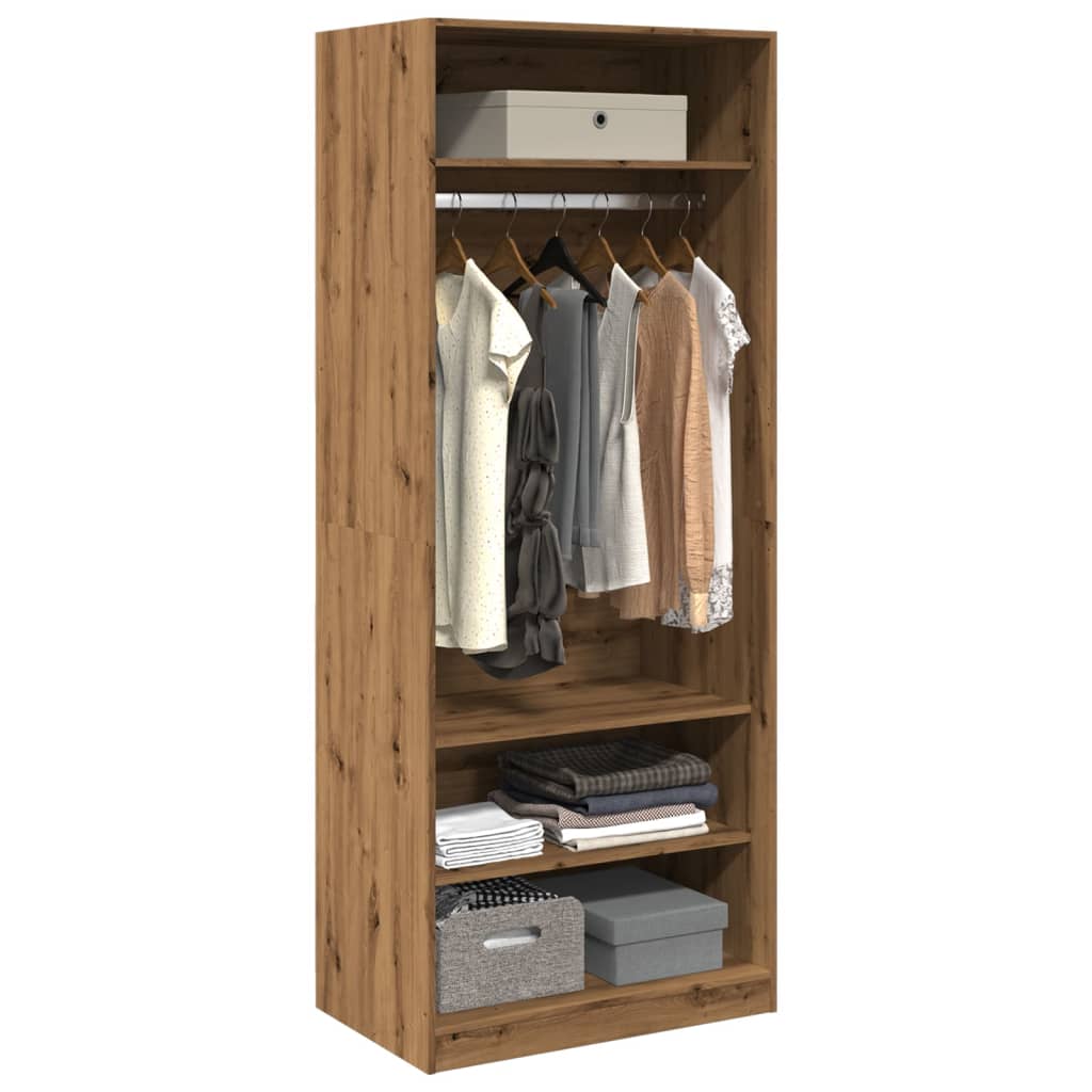 Kledingkast 80x50x200 cm bewerkt hout artisanaal eikenkleur