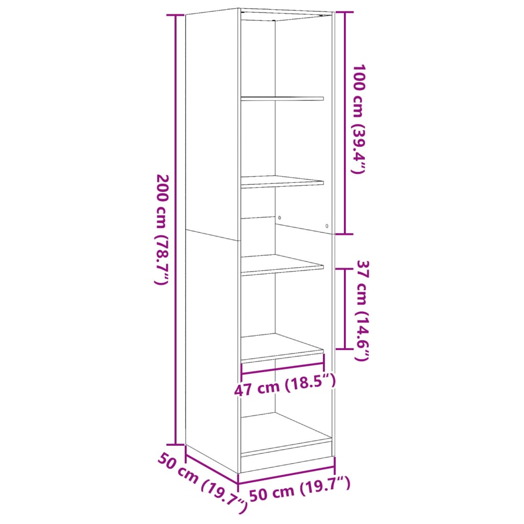 Kledingkast 50x50x200 cm bewerkt hout oud hout