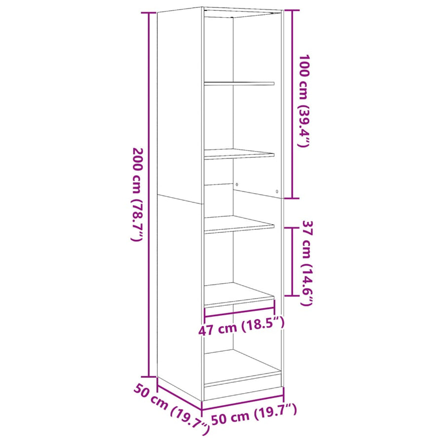 Kledingkast 50x50x200 cm bewerkt hout oud hout