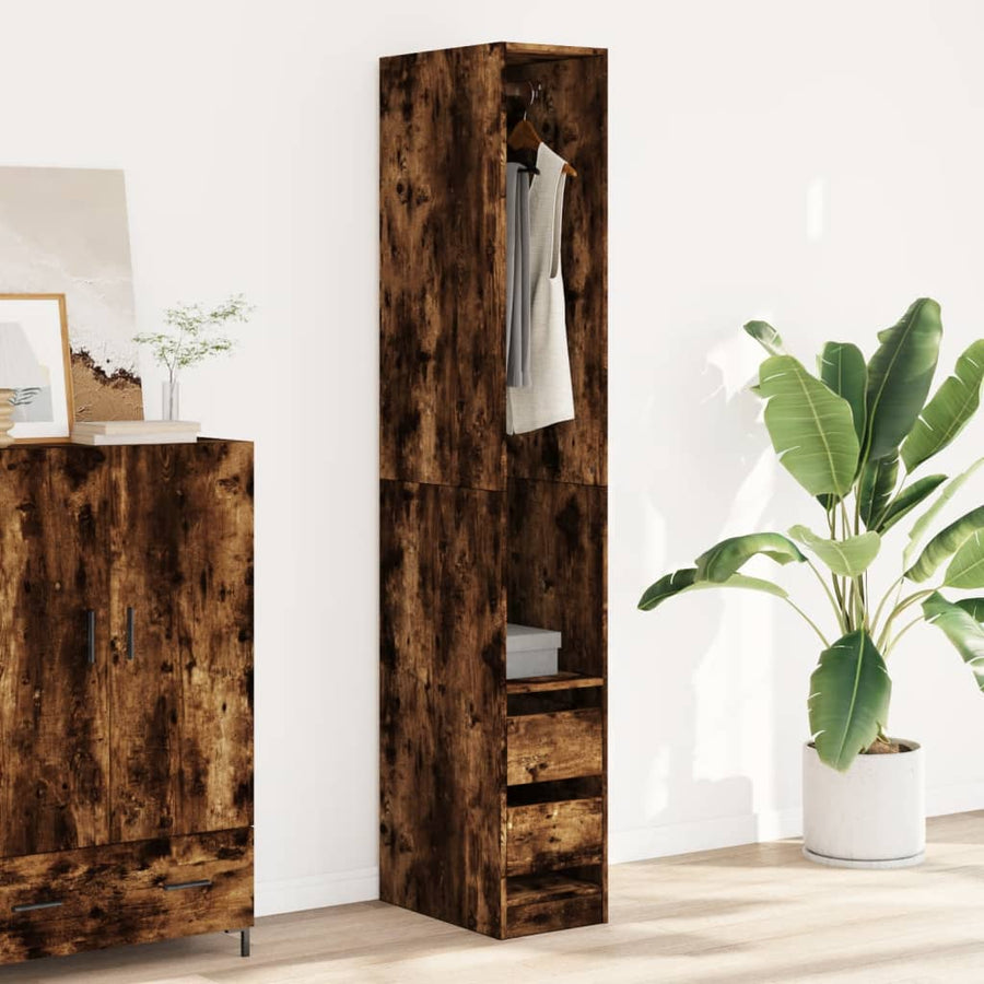 Kledingkast 30x50x200 cm bewerkt hout gerookt eikenkleurig