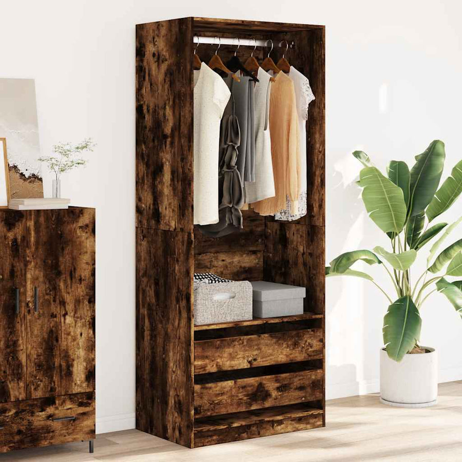 Kledingkast 80x50x200 cm bewerkt hout gerookt eikenkleurig