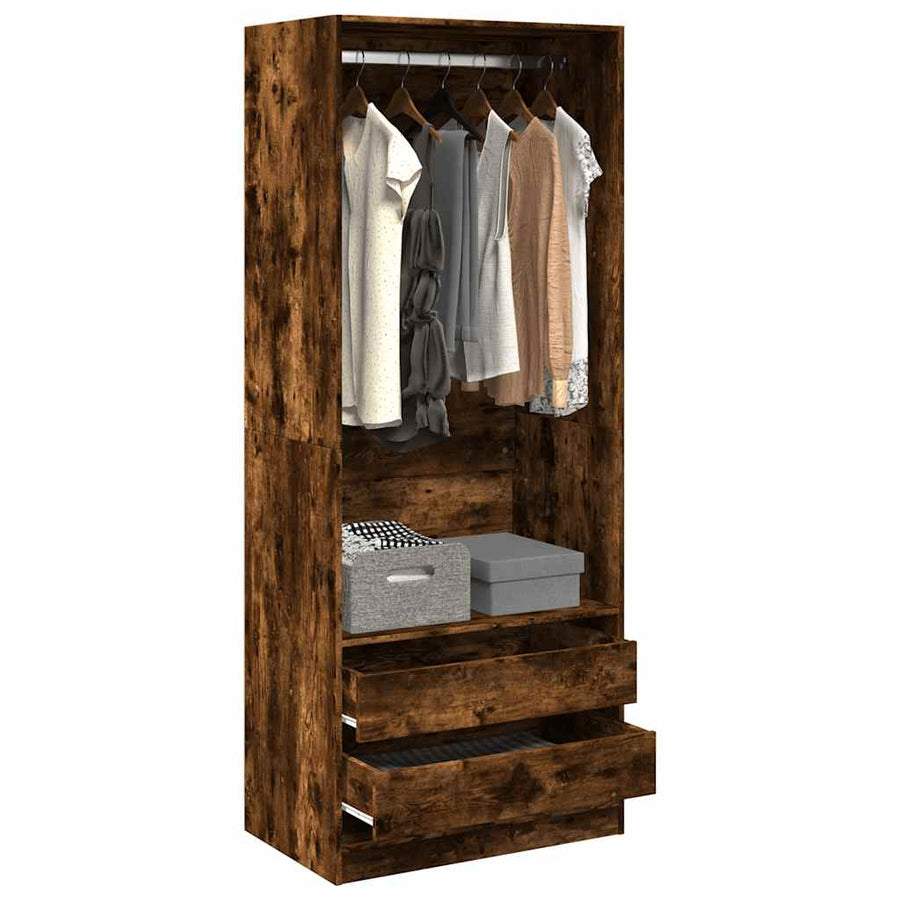 Kledingkast 80x50x200 cm bewerkt hout gerookt eikenkleurig
