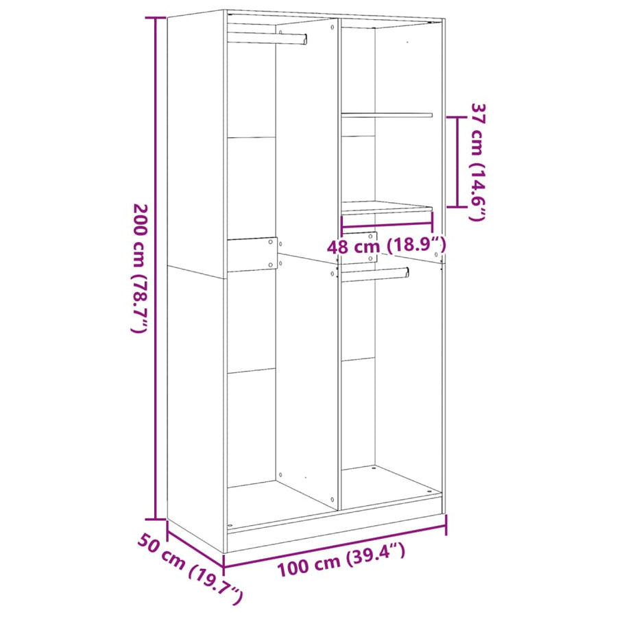 Kledingkast 100x50x200 cm bewerkt hout wit