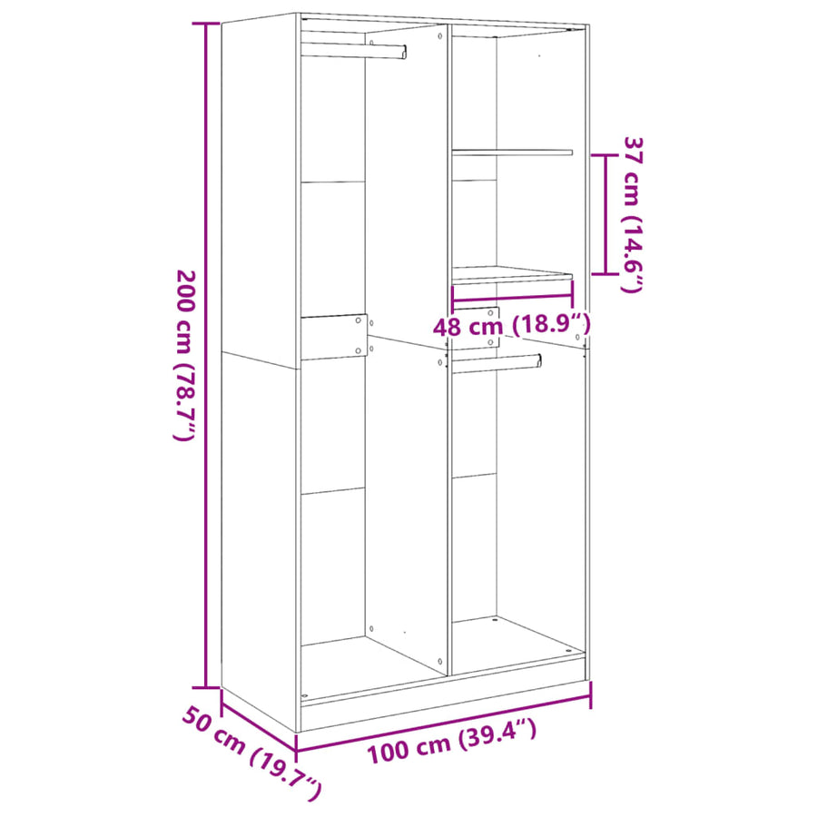 Kledingkast 100x50x200 cm bewerkt hout sonoma eikenkleurig
