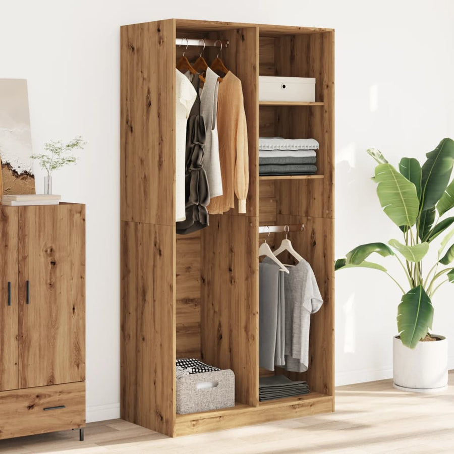Kledingkast Bewerkt Hout Artisanaal Eikenkleurig 2 schappen