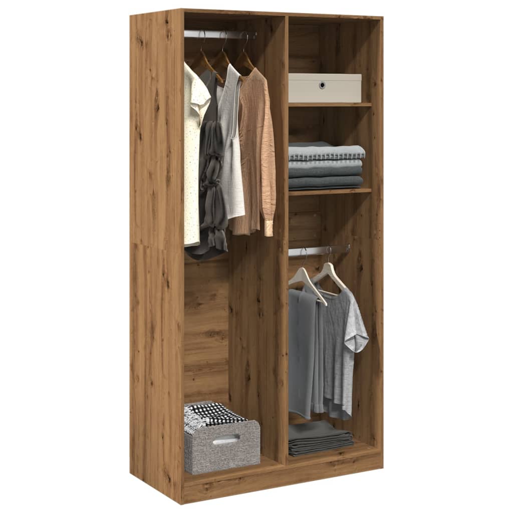 Kledingkast Bewerkt Hout Artisanaal Eikenkleurig 2 schappen