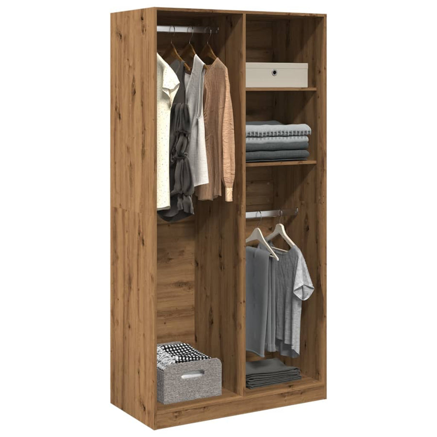 Kledingkast Bewerkt Hout Artisanaal Eikenkleurig 2 schappen