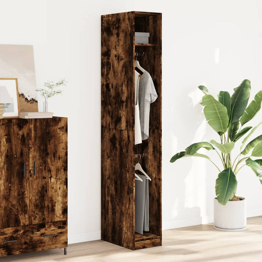 Kledingkast 30x50x200 cm bewerkt hout gerookt eikenkleurig